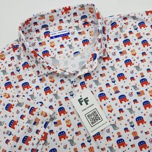 Fore Fathers Men's Size XL Go Red Party Polo Performance Shirt Stretch AOP NWT